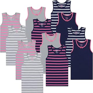 Girls Tagless Cami Scoop Neck Undershirts Cotton Tank with Trim and Strap (12 Pack)