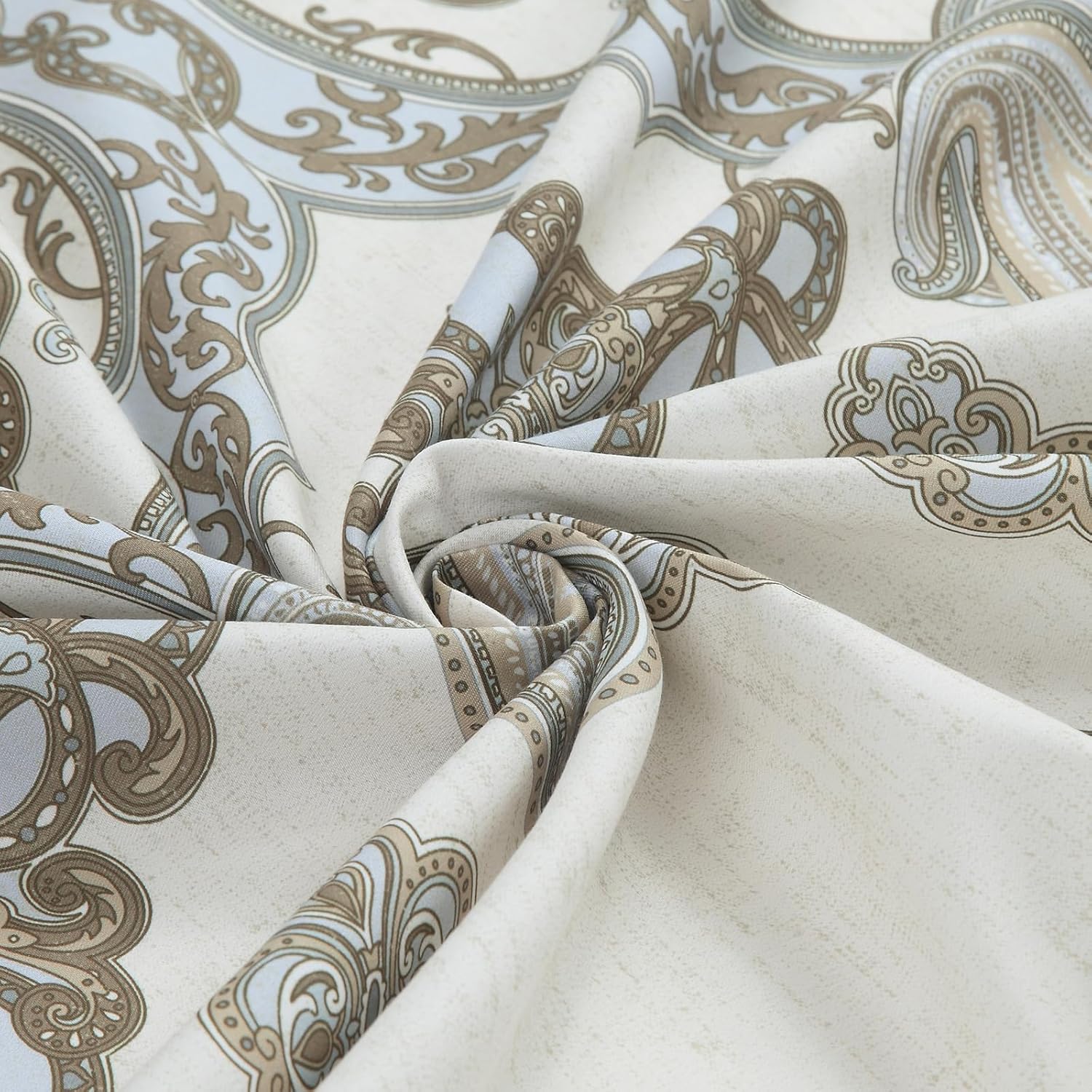 Extra Long Fabric Shower Curtain, Ivory Taupe Blue Moroccan Paisley Pattern Shower Curtains for Bathroom, 72" W x 84" H