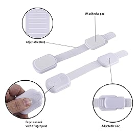 CUTESAFETY - Child Safety Cabinet Locks (2 Pack) - Adjustable Baby Proofing Strap Latches with Strong 3M Adhesive - No Drill Childproof Locks for Drawers, Cabinets, Fridge, Door, Closet, Grey