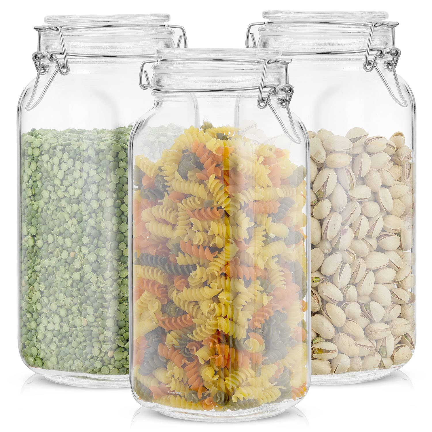 Juego de 3 tarros de vidrio herméticos con tapas. Tarro de vidrio de 88 onzas con tapa y 6 sellos de silicona. Contenedores grandes de vidrio para almacenamiento de alimentos. Tarro cuadrado Mason,