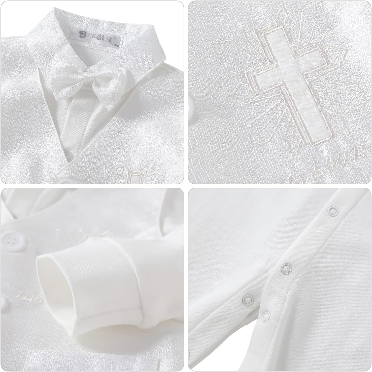 Booulfi Baptism Christening Outfits for Boys Long Sleeve White Baby Boy Romper Fall Winter Church Newborn Jumpsuit - Image 6