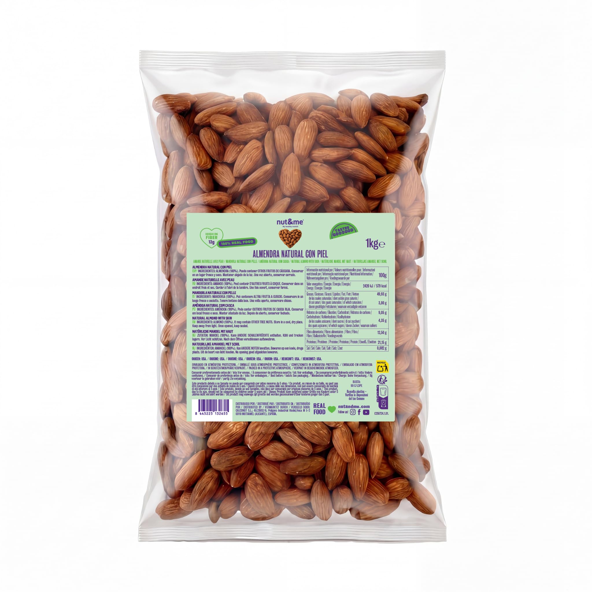 Amandes décortiquées PREMIUM 3 kg nut&me | Amandes naturelles | Crues pelées | Sans sel | Source de protéines | Haute teneur en fibres | Sans gluten | Pack 3 x 1 kg