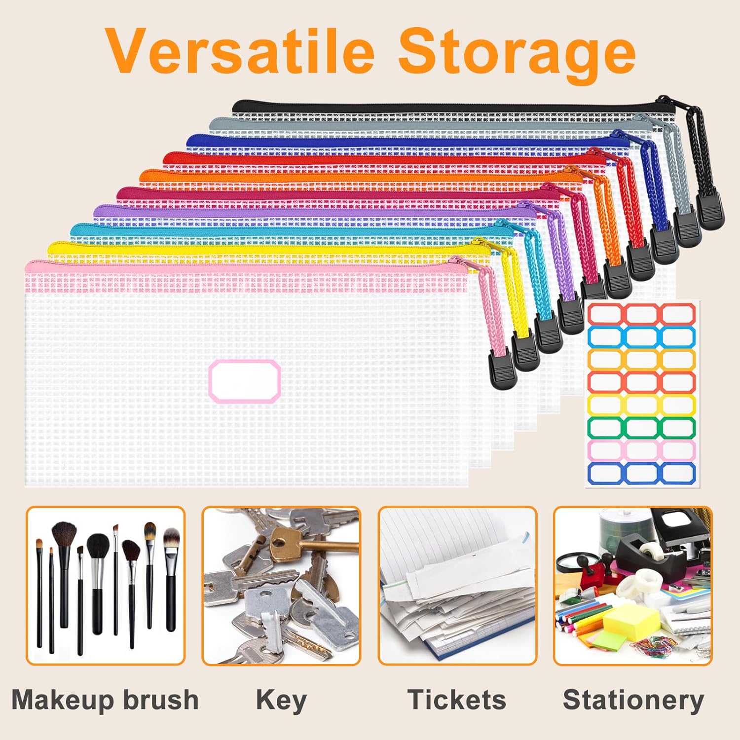 9.4x4.9 Inches Mesh Zipper Pouch with Sticker, 40 Pack Puzzle Storage Bags, Organization Baggies for Travel, Office Appliances, Classroom Supplies and Home Classification - Image 6