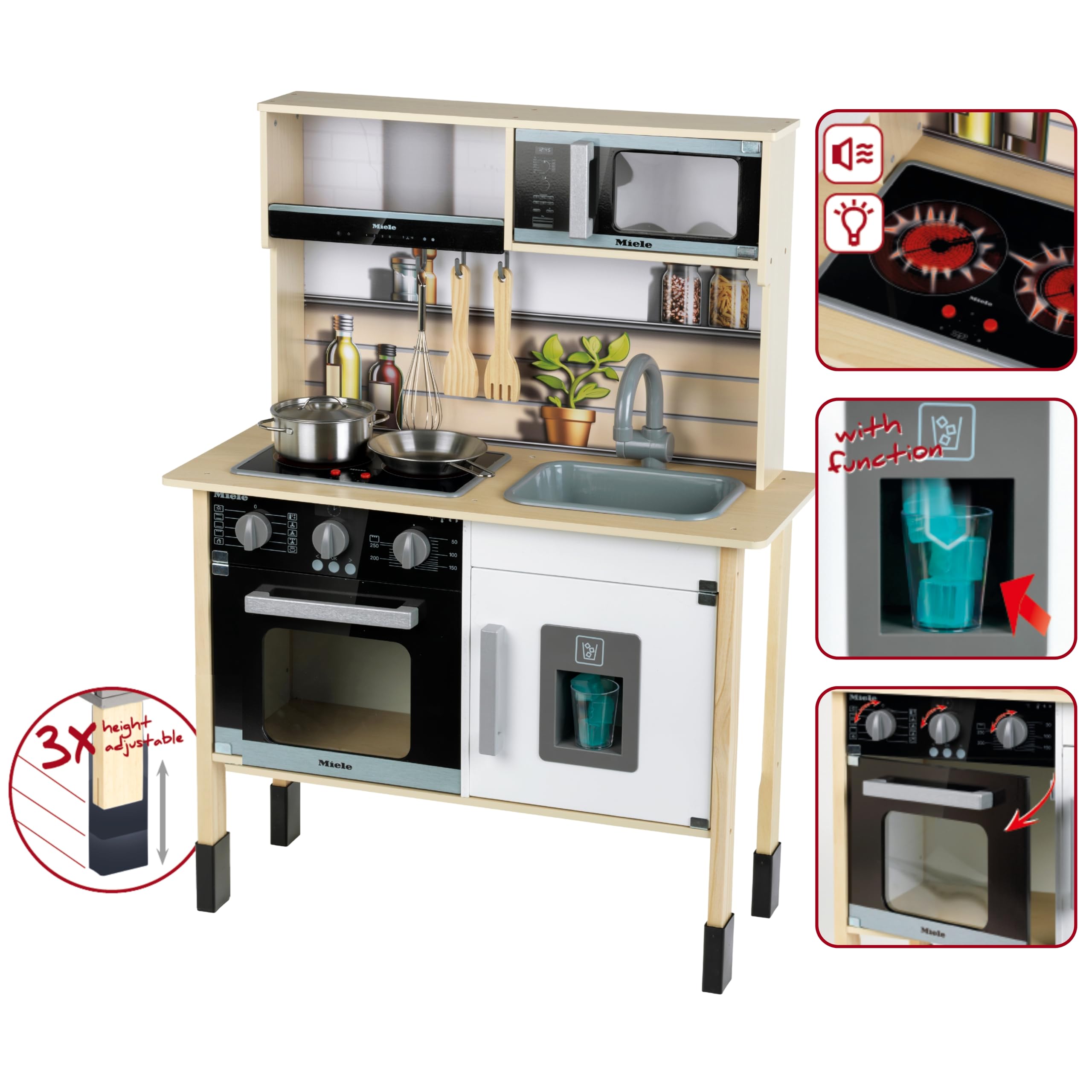 Theo Klein 7186 Miele Cucina Giocattolo in Legno (MDF), Midi 2, Bianca | Cucina in Legno con Luce e modulo sonoro | Accessori di Alta qualità | Giocattolo per Bambini dai 3 Anni