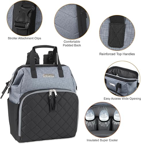 Miniatura 3 de Baby Essentials Super Cooler - Mochila para pañales con marco principal con cambiador, correas para cochecito, compartimento aislado para botellas,