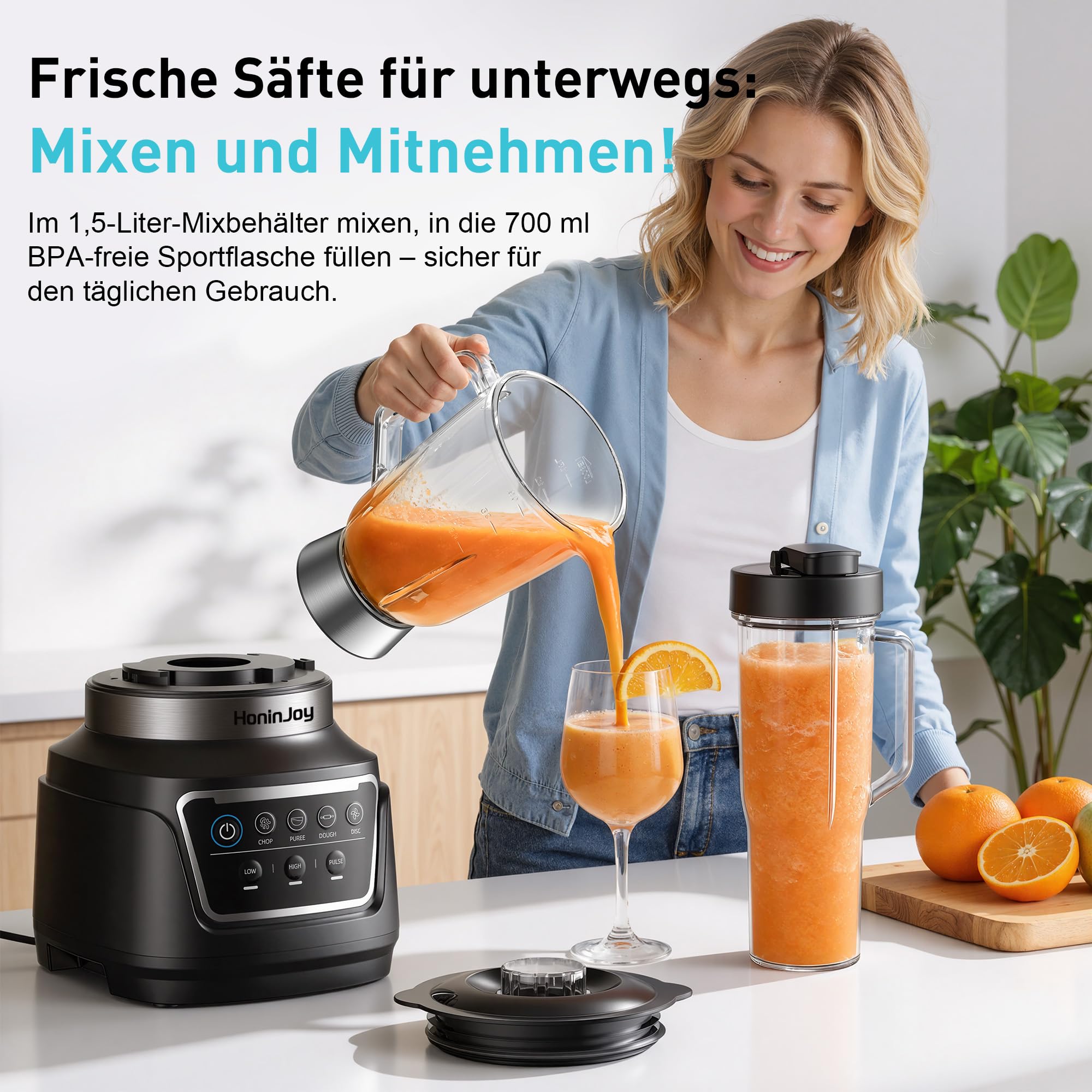 10-in-1 küchenmaschine und Mixer Kombination,1300w-Kompakt-Küchenmaschine für Schnitzel Universalmesser zum Zerkleinern von Fleisch/schneiden und raspeln/Teig/Smoothies Spülmaschinenfest