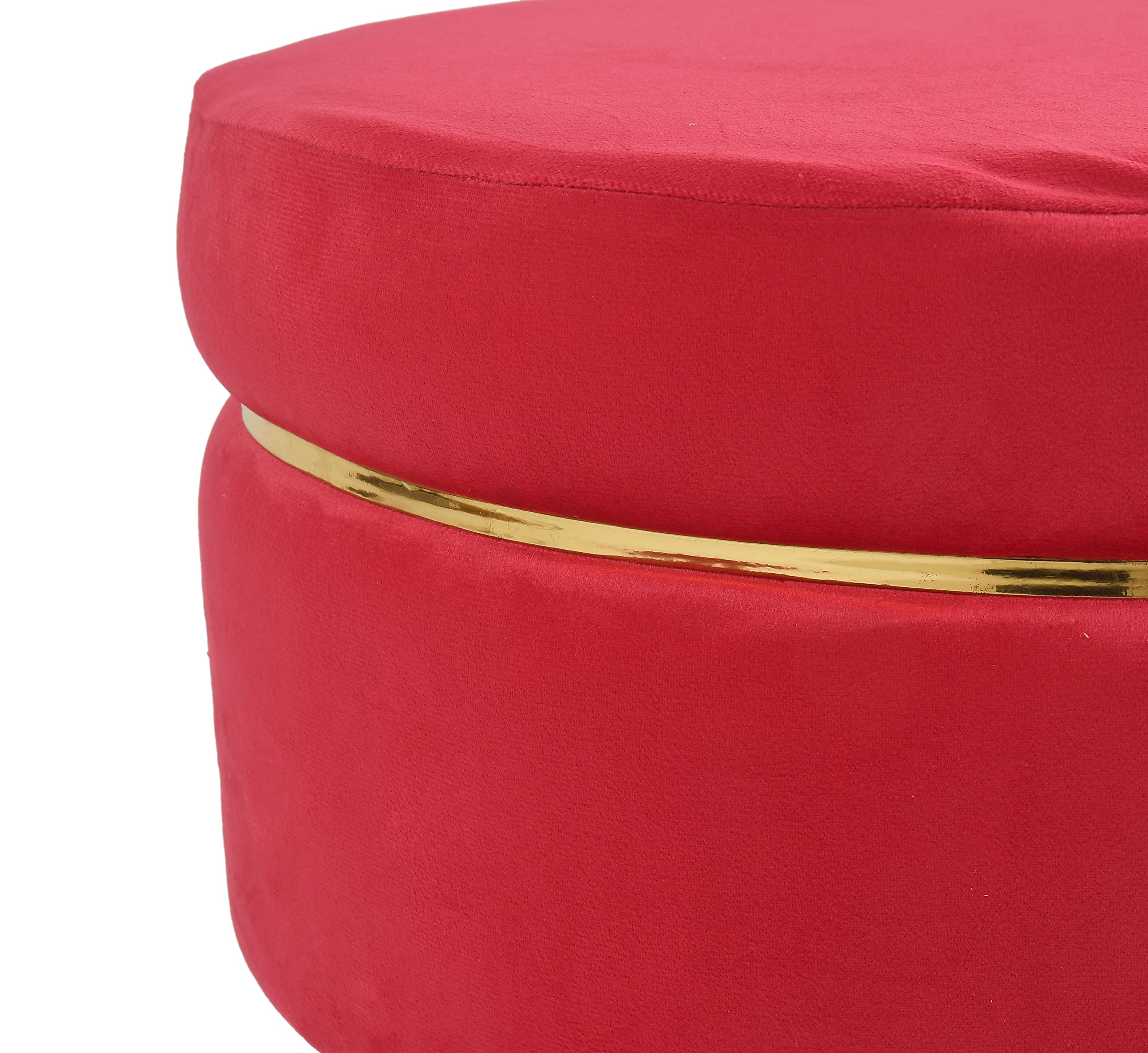 NACIA Velvet Upholstered Ottoman Stool with Wooden Legs | Round Pouffe Footrest Seat for Living Room Bedroom Balcony | Compact Foot Stool for Sitting Home Decor Furniture, 18 Inch (Pink, Set of 1) 2