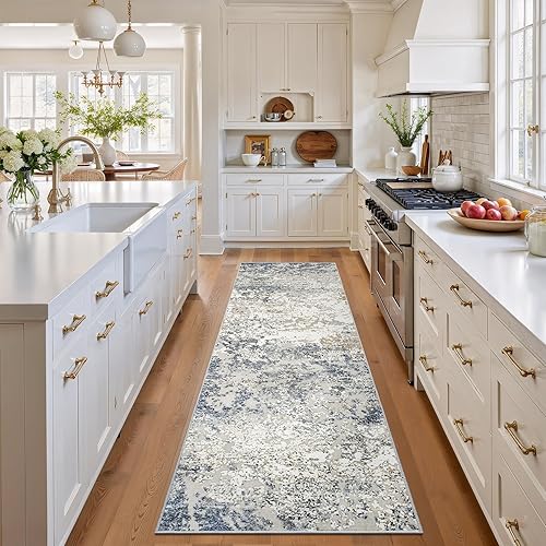 Miniatura 4 de Art&amp;Tuft TPR18-Blue Alfombra de pasillo, reverso con antideslizante, abstracta, plegable, resistente a las manchas, lavable a máquina, para cocina,
