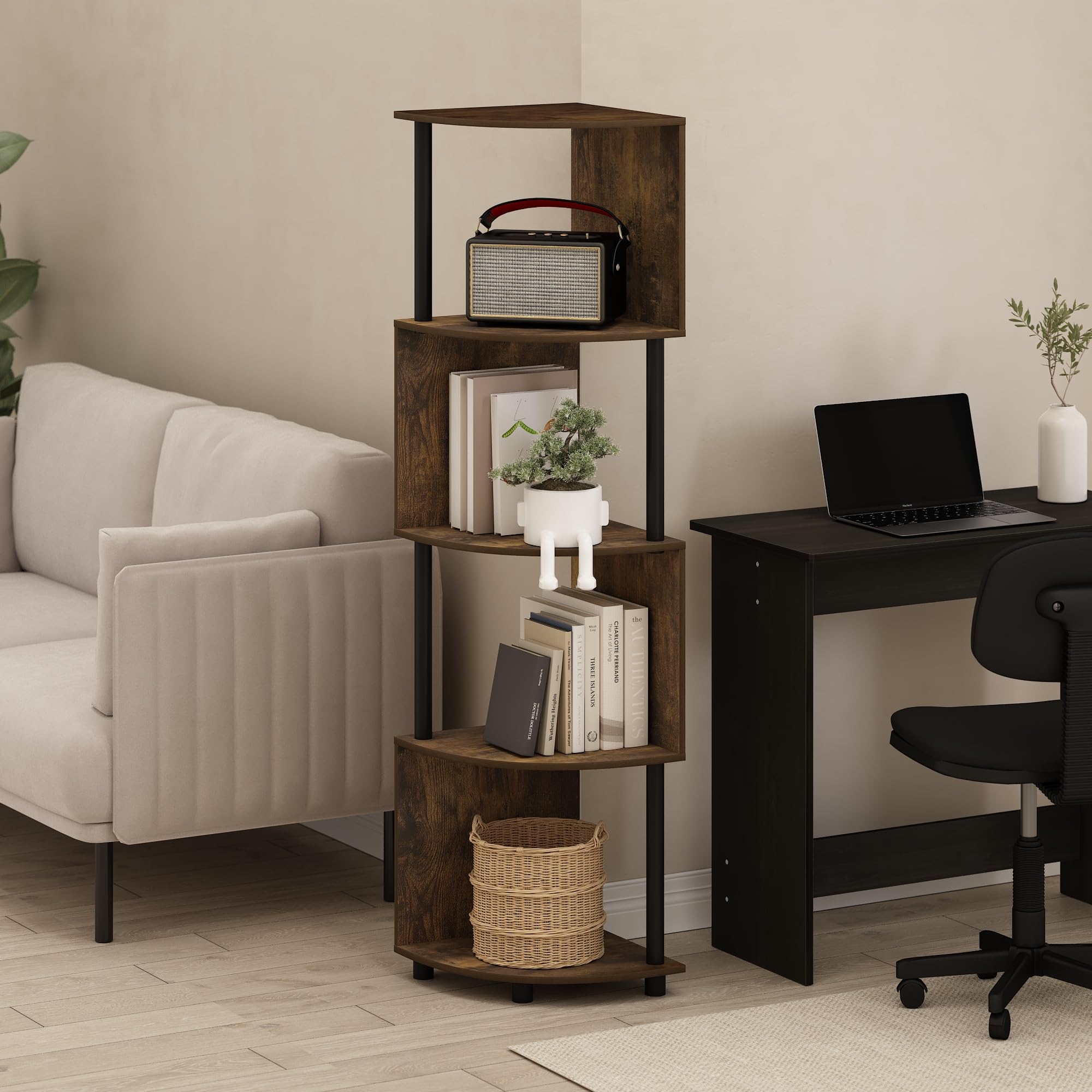 Amazon.com: Furinno ECON Corner Shelf, 4-Tier Corner Book Shelf
