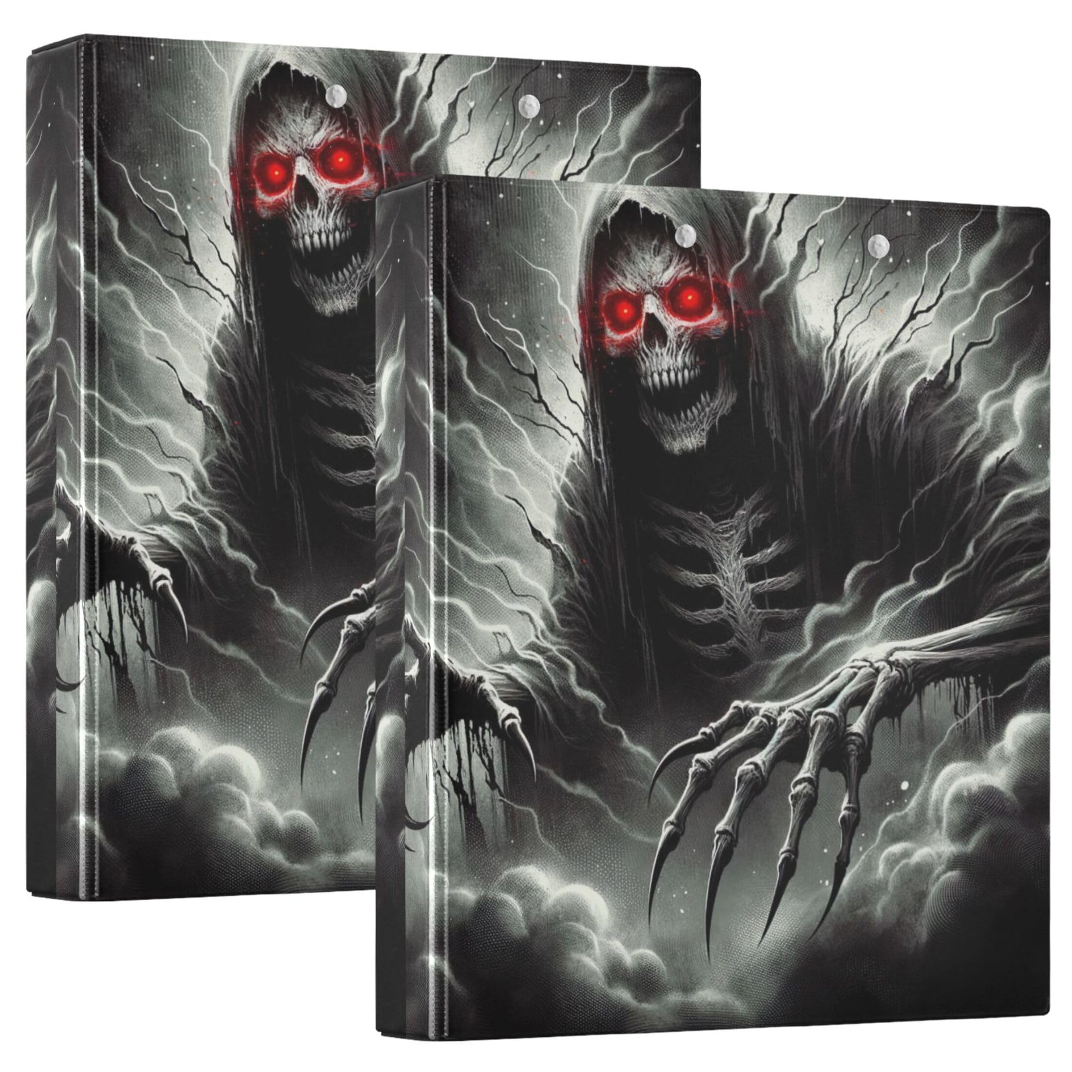 Halloween Horror Skull 3 Ring Binders 1.5 Inch Holds 200 Sheets, Cute Floral Round 3 Ring Binders, 12.4 x 10.6 x 2.36 inch, 1 Pack