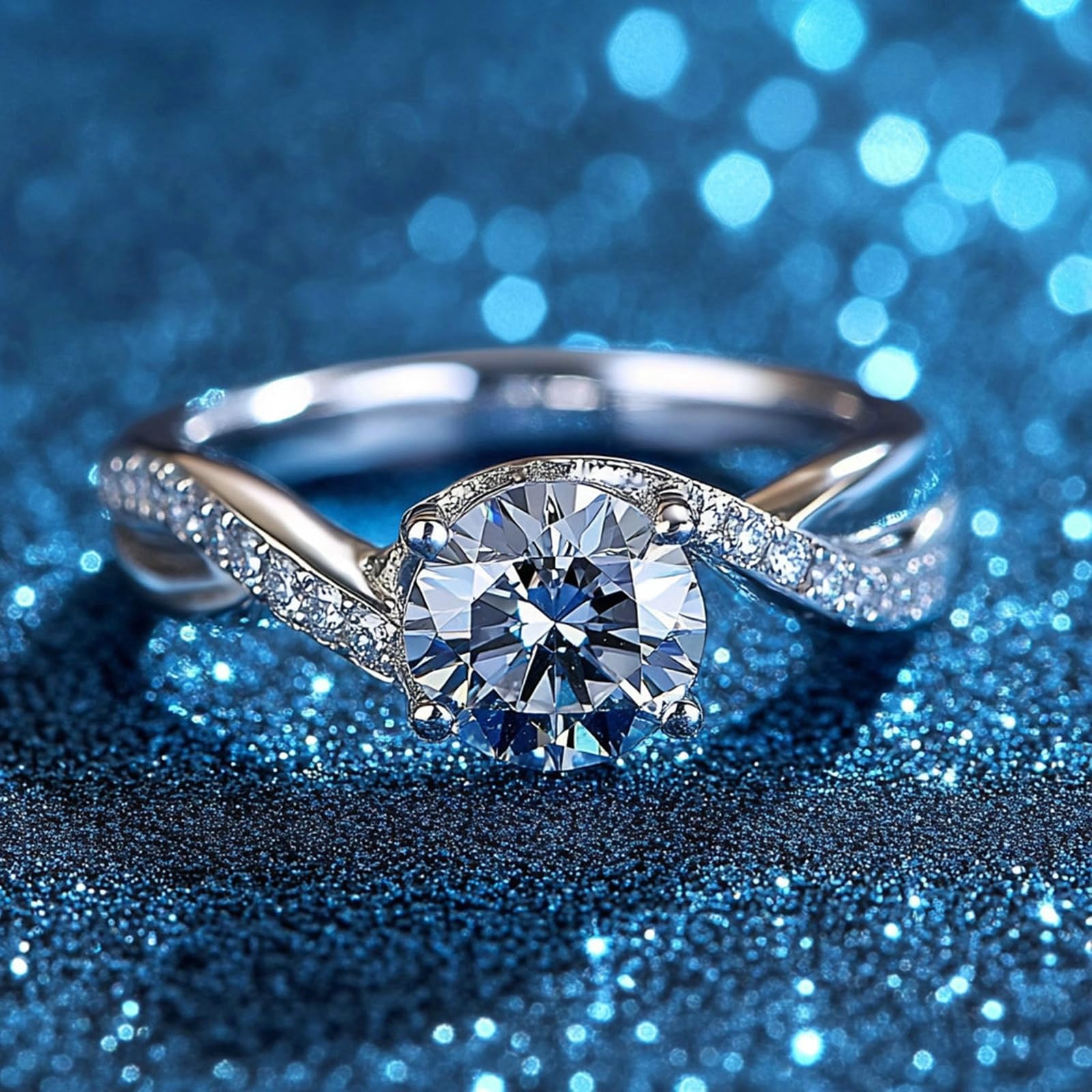 Anillo de oro blanco para mujer, 9 K, 14 K, 18 K, oro blanco, anillo de promesa trenzado con moissanite