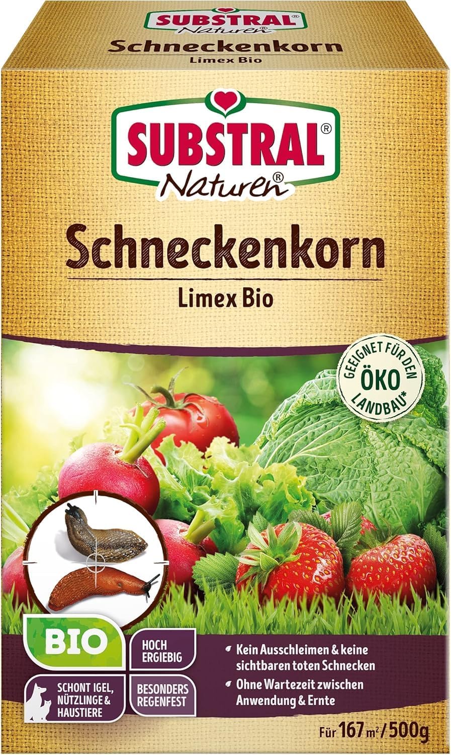 Substral Naturen Schneckenkorn Limex Bio, 500g für 167 m² - natürliches, regenfestes Ködergranulat zur Schneckenbekämpfung