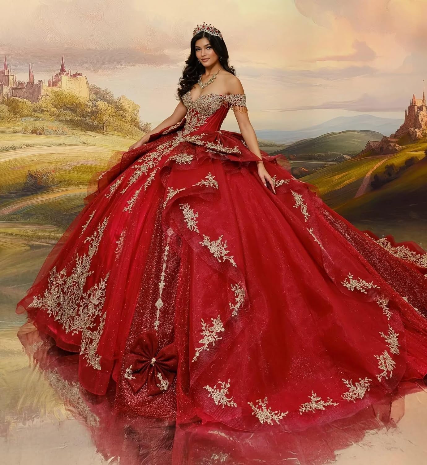 Gold Appliques Quinceanera Dresses with Tassel Off Shoulder Ball Gown Elegant Layered Tulle Vestidos de Quinceañera - Image 4