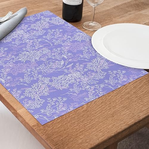 Miniatura 8 de Sping Flower - Juego de 4 manteles individuales lavables de cloruro de polivinilo (PVC) para mesa de cocina, hojas florales rosas, amarillas, rayas