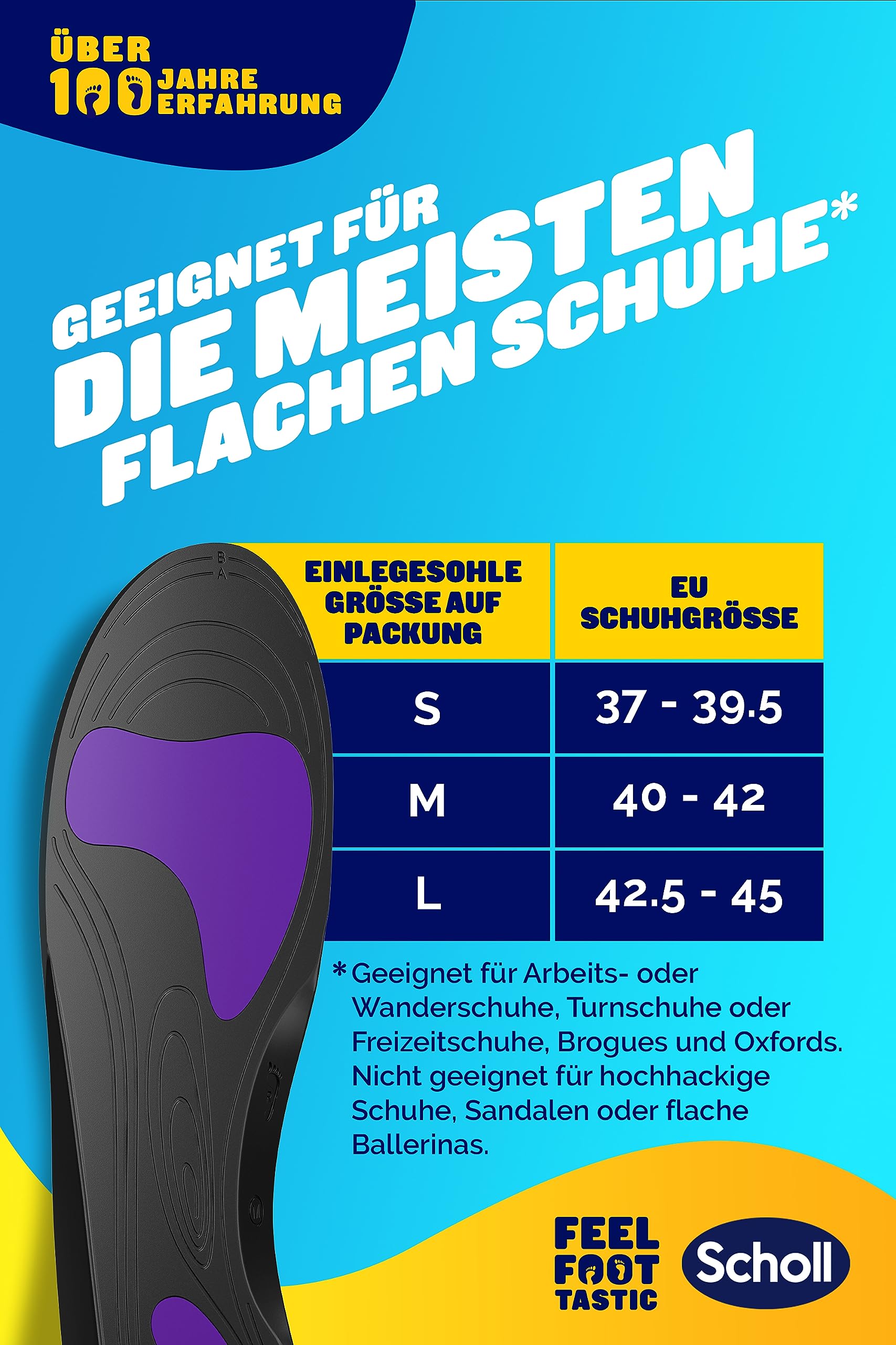 Scholl In-Balance wkładki ortopedyczne w przypadku zapalenia powięzi podeszwowej, natychmiast łagodzi ból: pięty, ostrogi, wsparcie łuku, rozkłada nacisk stopy, rozmiar 42,5-45