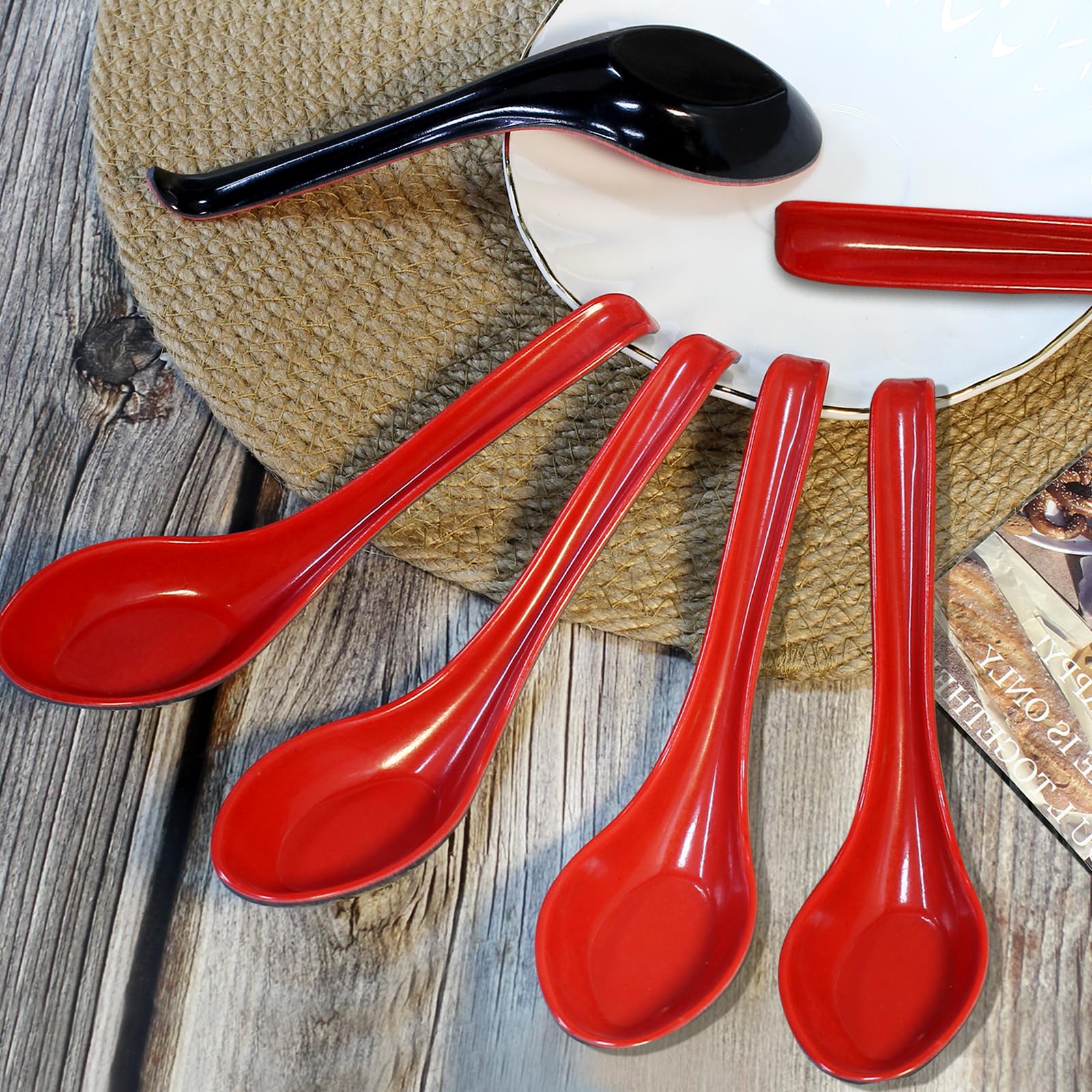 Amazon.com: Coufce 8pc Asian Soup Spoons - Red and Black Wonton
