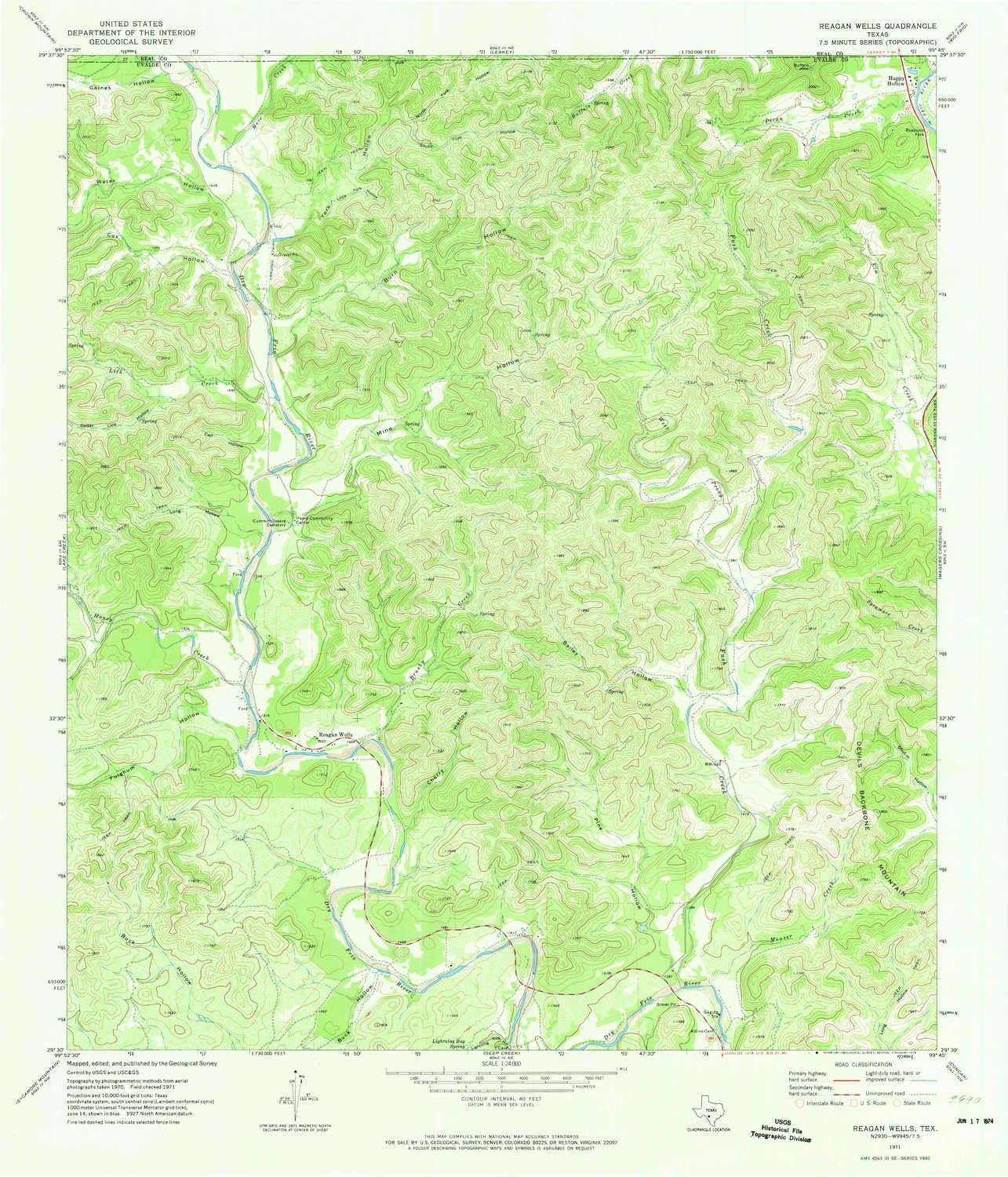 Reagan Wells TX topo map, 124000 Scale, 7.5 X 7.5 Minute