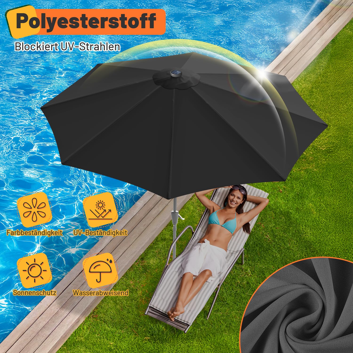 Parasol przeciwsłoneczny, 270, 350 cm, duży parasol ogrodowy, wodoodporny, bez stojaka, parasol z korbą ręczną, na balkon, do ogrodu, na taras
