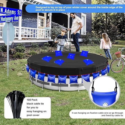 Miniatura 2 de ClawsCover Bolsa de agua colgante para cubierta de piscina, paquete de 16 bolsas de peso de PVC de 0.016 in más gruesas, 100% a prueba de fugas,