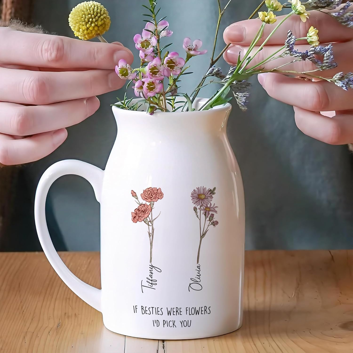 GOSSBY Personalized Friend Flower Vase - If Besties were Flowers I'd Pick You - Custom Christmas, Birthday, Friendship Gift for Women - Customized Gift for Female Best Friend, Besties - 2 BFFs