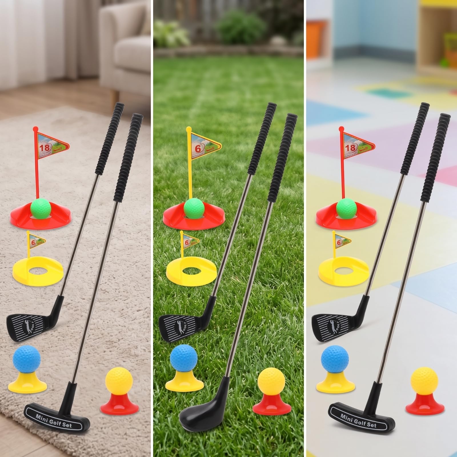 MagiDeal Children Golf Equipment para Niños Juguete Putter Palos Bolas con Ejes Metálicos y Cabezas Moldeadas Fácil de y Montar Adecuado para Salón de Juegos Patio Preescolar