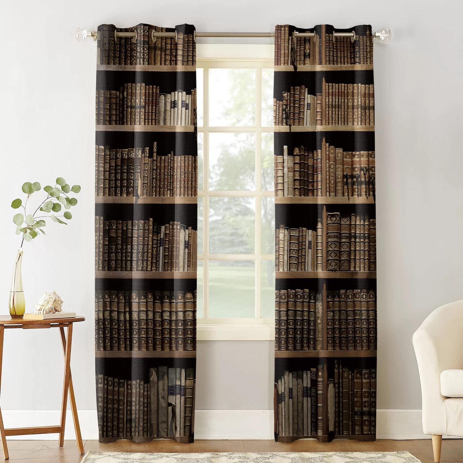 Verdunkelungsvorhänge für Schlafzimmer, Motiv: Book Doe Library Collection of Old Books – Vorhänge im Schlafzimmer, Wohnzimmer, 2 x (72 Zoll B x 52 Zoll L)/183 x 132 cm, Vorhänge für Schlafzimmer