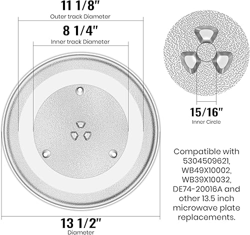 Miniatura 2 de CalPalmy Placa giratoria de vidrio para microondas de 13.5 pulgadas, placa de microondas de 13 1/2 pulgadas compatible con GE WB49X10002, Frigidaire