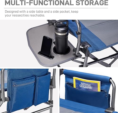Miniatura 6 de EVER ADVANCED Silla de directores de camping con mesa auxiliar, silla plegable portátil con tamaño compacto, silla de césped resistente con bolsillo