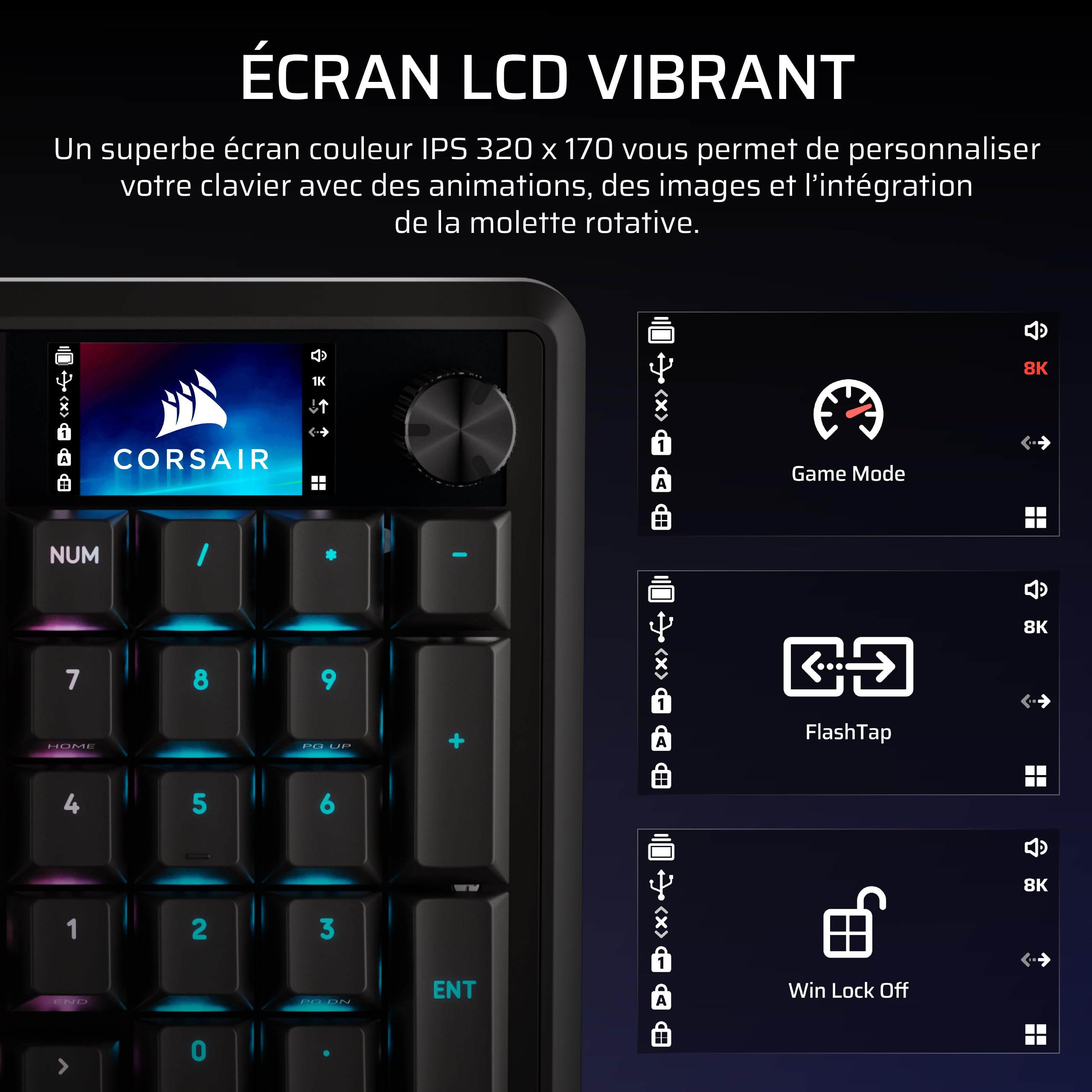 Corsair Vanguard Pro 96 Hall Effect Clavier de Jeu Mécanique Filaire Noir | AZERTY FR, 96%, MGX Hyperdrive Commutateurs, Interrogation 8 000 Hz, Rapid Trigger, Stream Deck Virtuel, SOCD Flashtap