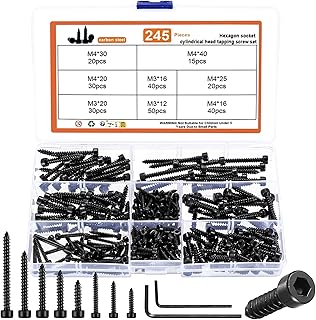 245 Stk M3 M4 Holzschrauben Set, Selbstschneidende Schrauben Sortiment Set, Zylinderschrauben mit Innensechskantschrauben,...