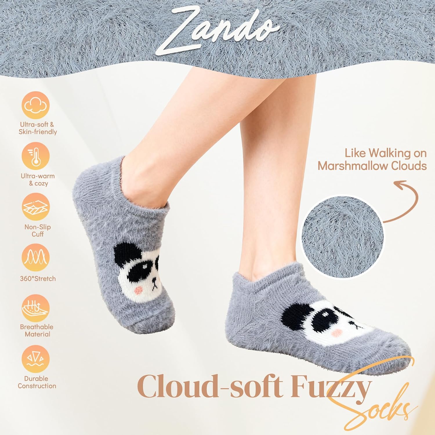 Zando Womens Fuzzy Socks with Grips Athletic Grip Socks Warm Slipper Socks Non Slip Cozy Socks Soft Thick Fluffy Socks