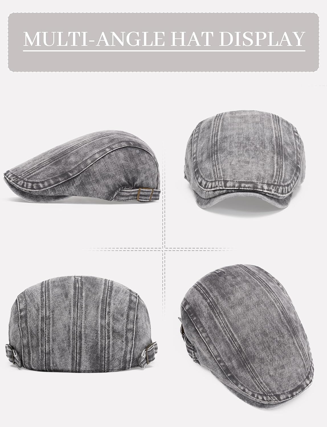 SEAUR Denim Newsboy Hats for Men Adjustable Flat Ivy Gatsby Cabbie Driving Beret Hat Breathable Cotton Golf Cap Unisex image 4