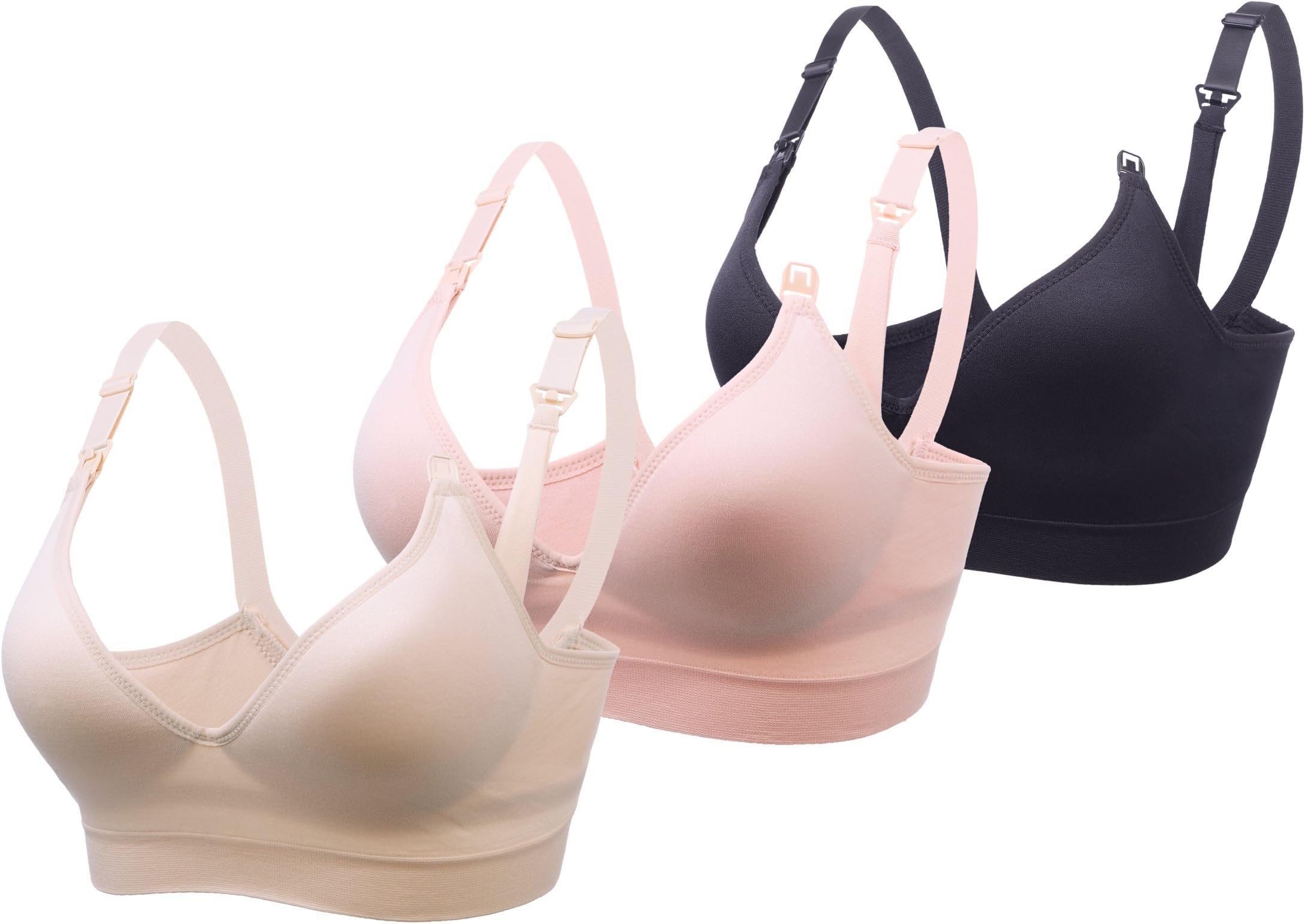GreatMe Women's Seamless Breastfeeding Nursing Bra Push up Sleeping Maternity Bra,3Pack(M, Pink+Beige+Black)