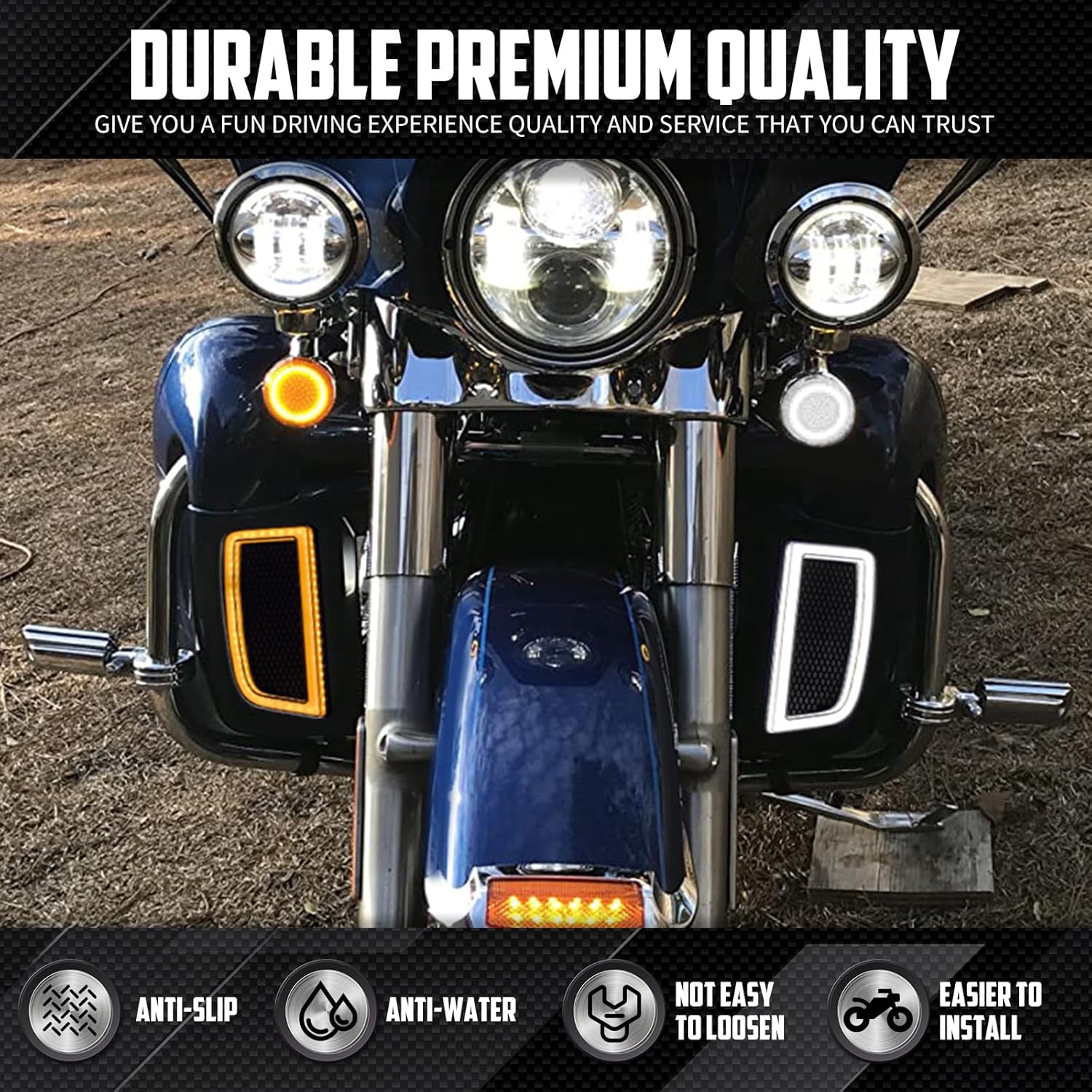Lower Fairing Inserts Motorcycle LED Turn signal Fit for Harley Touring Road King Classic Road Glide Special FLTRXS Street Glide FLHXSE Electra Glide FLHT 2014-2024 (Black+Smoke Shell)