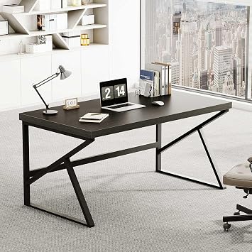 HSH Black Computer Desk, Modern Industrial Home Office Desk, PC Desk for Student Work Writing Study Gaming, Metal Wood Computer Table in Bedroom Workstation, Study PC Work Gaming Desks, 140cm