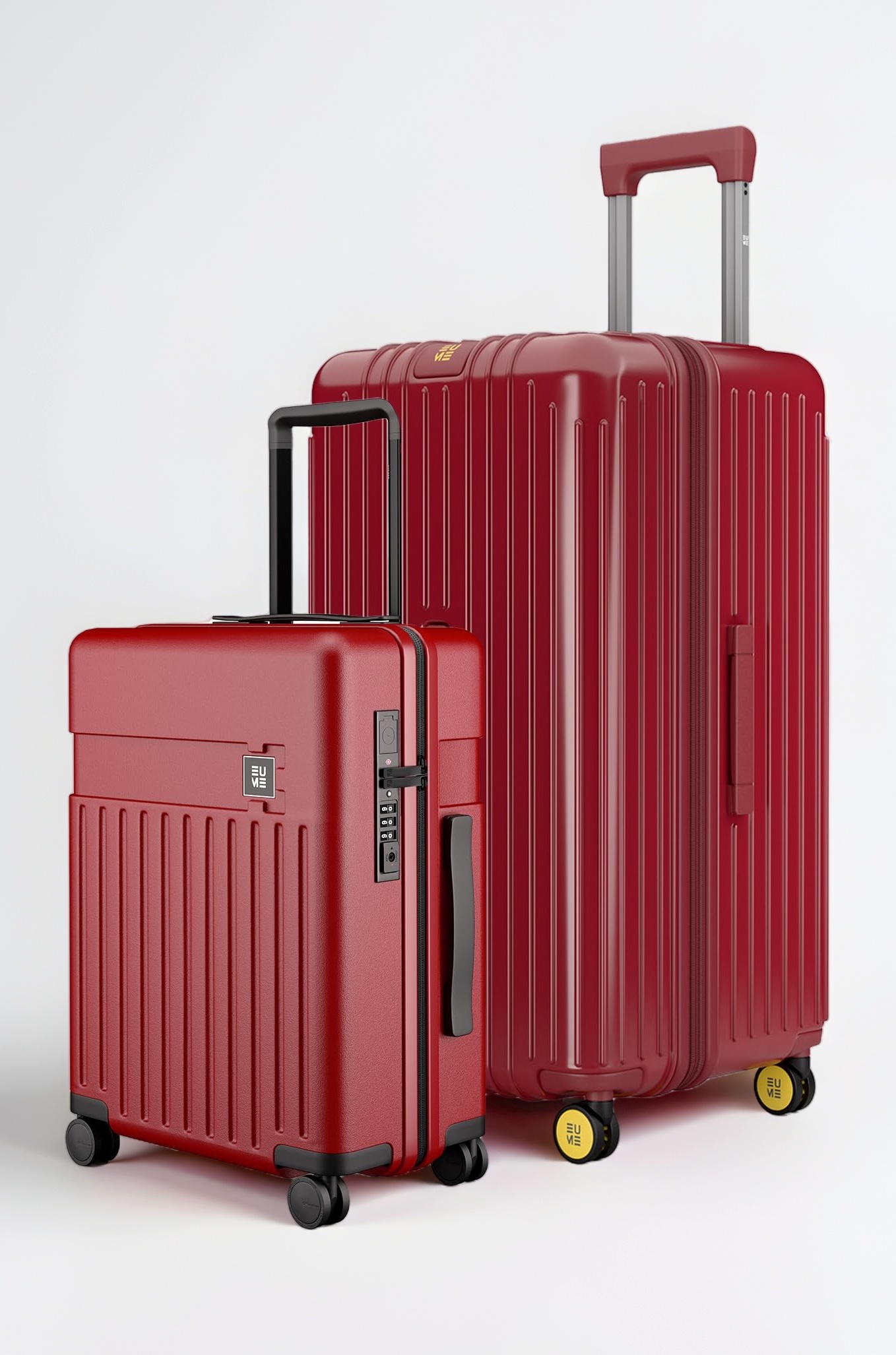 EUME Classic Cabin 55 Cm and Trunk Check - in Plus 73 Cm Luggage Trolley Bags for Travel - Set of 2 (Crimson Red) | Polycarbonate (PC) 8 Hinomoto Wheels Suitcase | Trolley Bags | Luggage Trolley