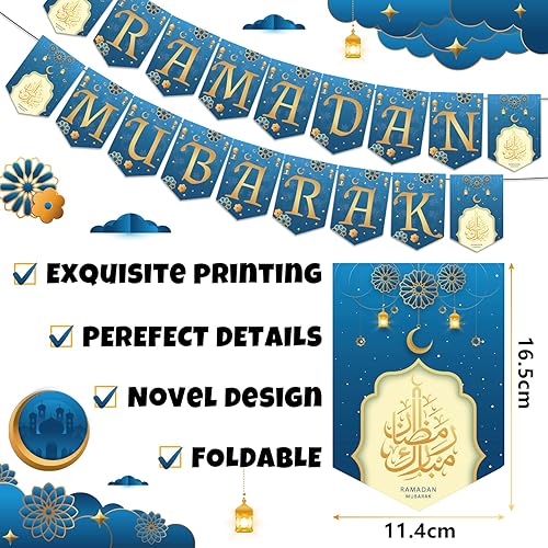 Miniatura 3 de Globos de Ramadán, 101 piezas de decoraciones de Ramadán Mubarak con pancarta de Ramadán, 18 globos de Ramadán Mubarak decoraciones para el hogar