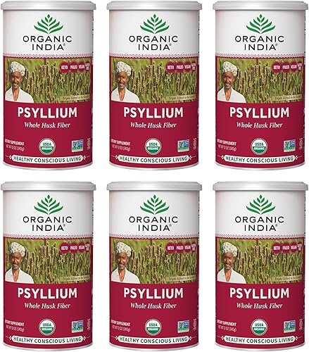 Organic India Polvo de hierbas de psyllium Fibra de cáscara entera eliminación saludable apto para ceto vegano sin gluten certificado USDA orgánica