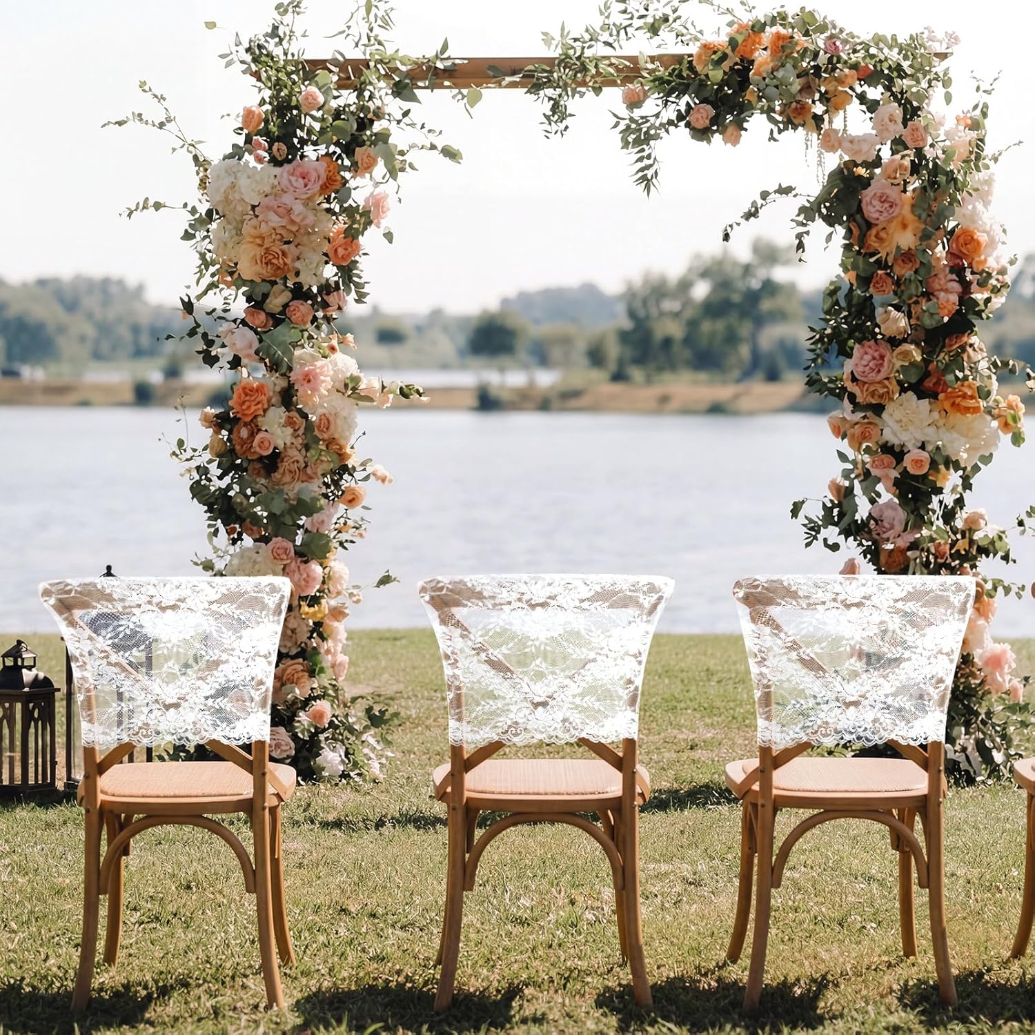 24 Pcs White Lace Chair Back Cover Bride and Groom Lace Chairs Sashes Bands Bulk Boho Embroidered Vintage Wedding Decorations for Country Wedding Bridal Shower Birthday Party Decorations