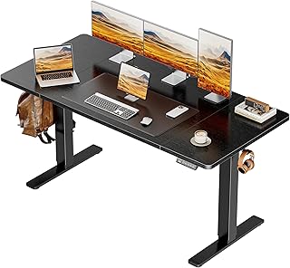 Huuger 55 x 28 Large Electric Standing Desk, Height Adjustable Computer Desk, 27.6" Deep Desktop, Stand up Gaming Office Table with 2 Hooks, 3 Preset Heights, for Home Office, Black
