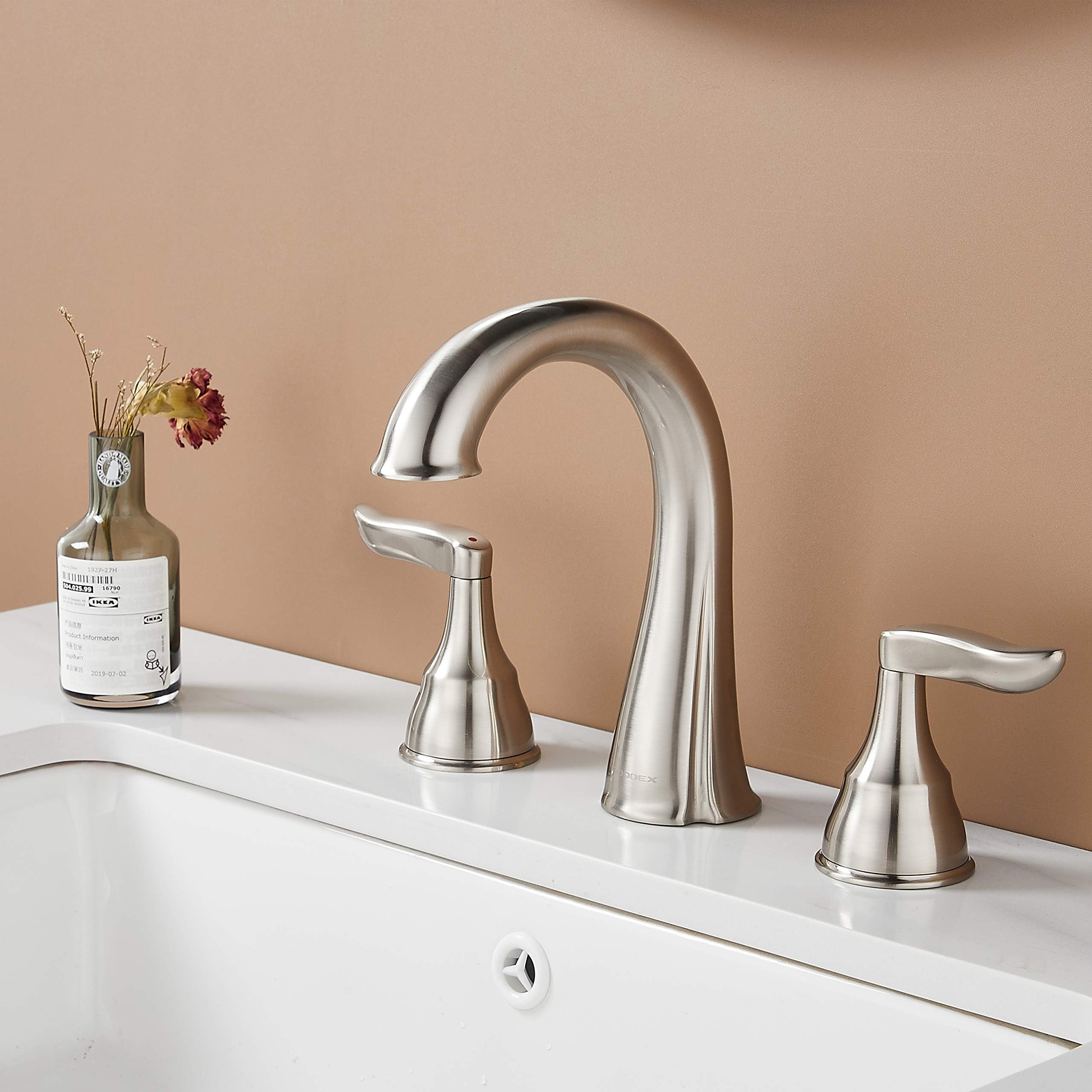 RODDEXWidespread Bathroom Sink Faucets 8 Inch Two Handle 3 Hole Vanity Wash Basin Tap with Pop-up Drain, Brushed Nickel