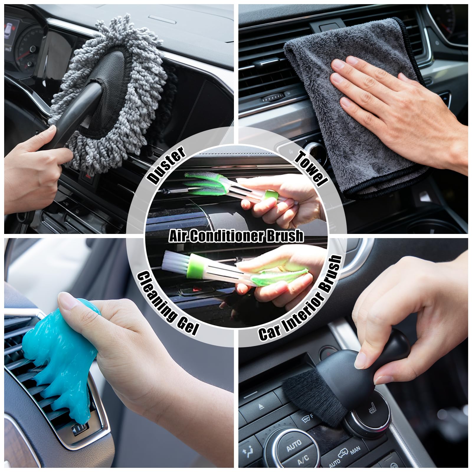 Kit di Pulizia per Auto, Kit di Pulizia per Interni dell'auto, con aspirapolvere Portatile ad Alta Potenza, Set di spazzole, Strumento per Parabrezza, spolverino, Asciugamani, Strumenti