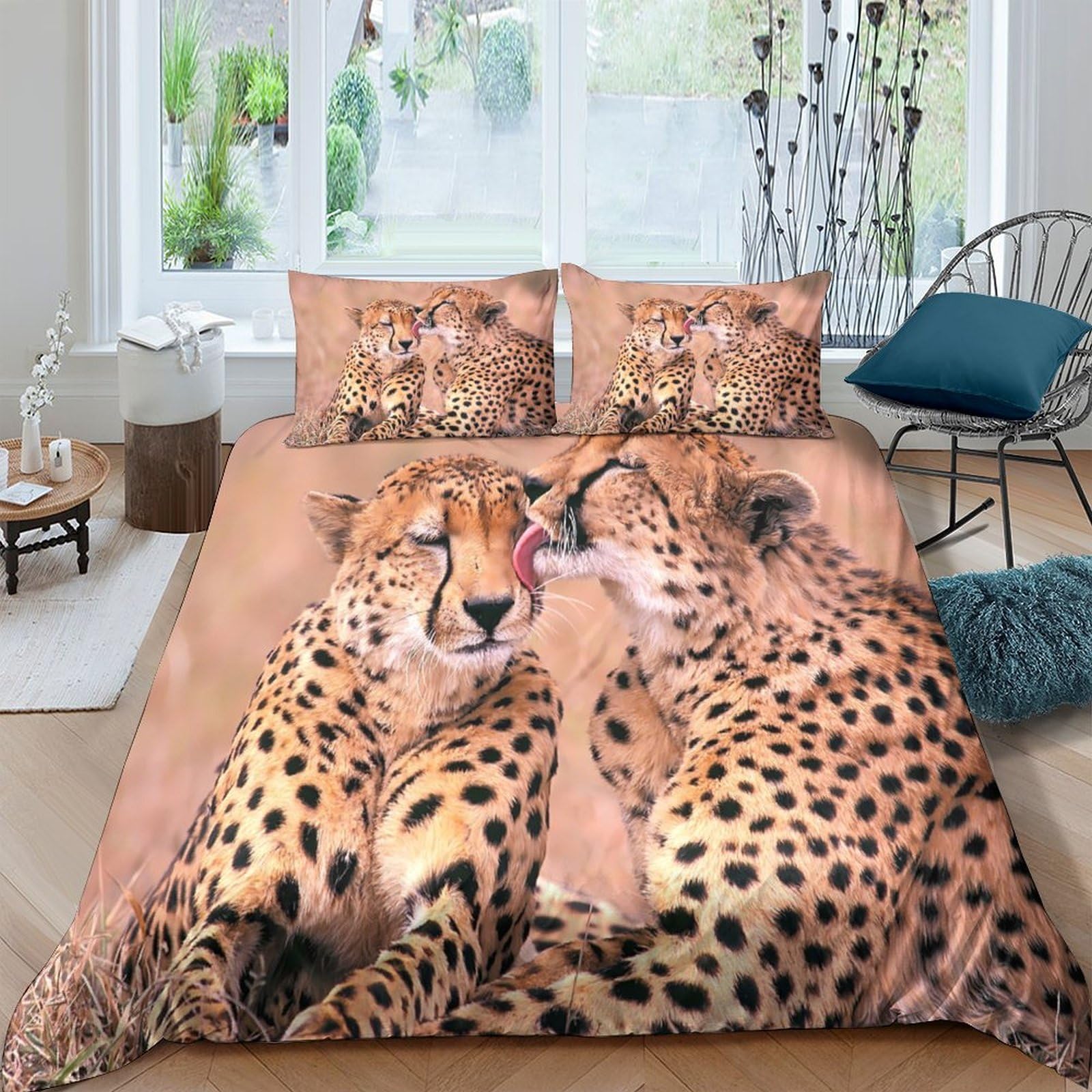 Ctjqhvkz Style-9 3D Printed Cheetah Animal Fitted Sheet Microfiber Soft Anti-Slip Safari Wildlife Mattress Cover Bedroom Decor Washable Single（135X200cm）