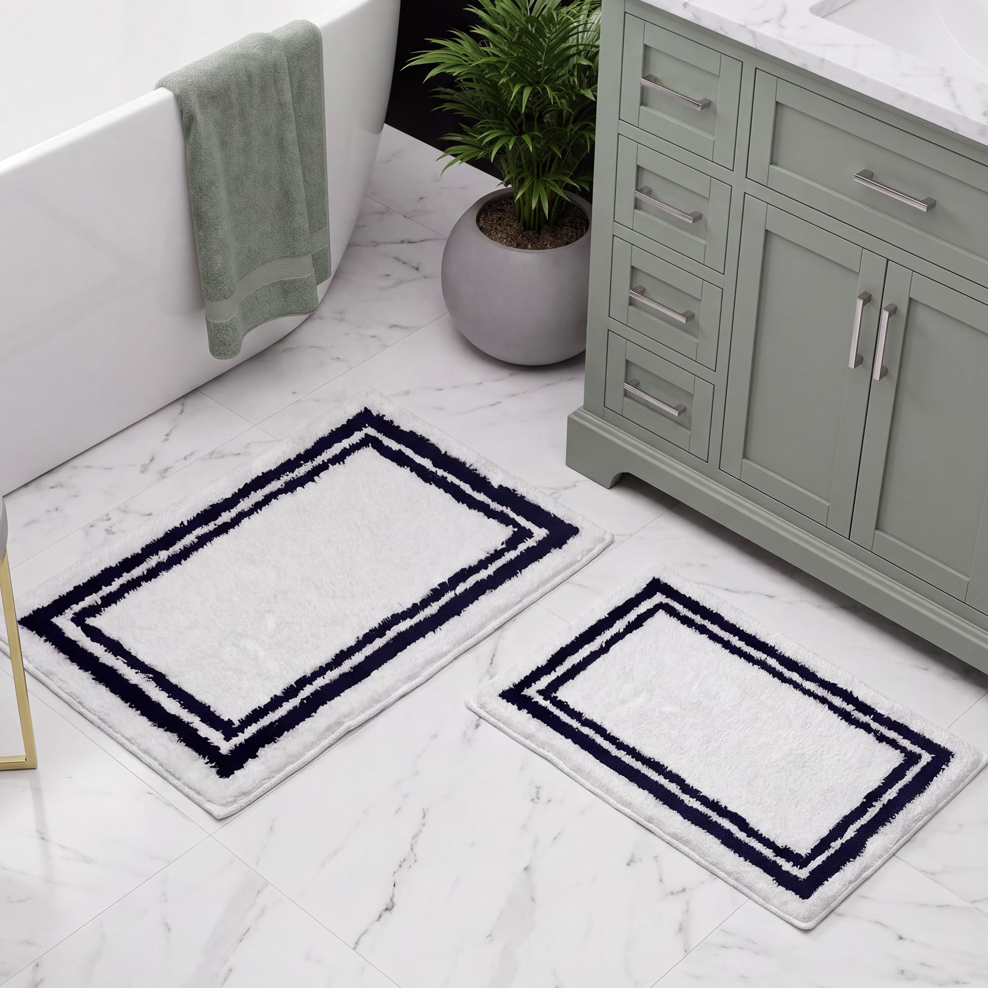 Amazon.com: Tititex Luxury White Black Frame Line Bathroom Rug
