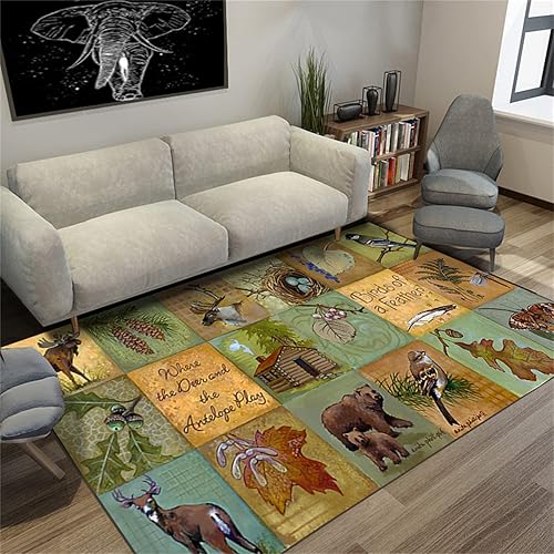 Alfombra rústica rústica de oso marrón, alfombra vintage para sala de estar, vida silvestre, diseño novedoso de cabaña adecuada para dormitorio,
