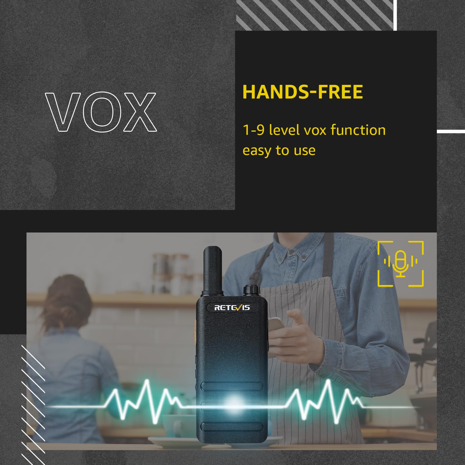 Retevis RT622P Walkie Talkie, 1620 mAh Ricaricabile Ricetrasmittenti USB-C Ultrasottile 15mm, VOX, Professionali Walkie Talkie Portatili con Auricolari per Ristoranti (4 Pezzi, Nero)