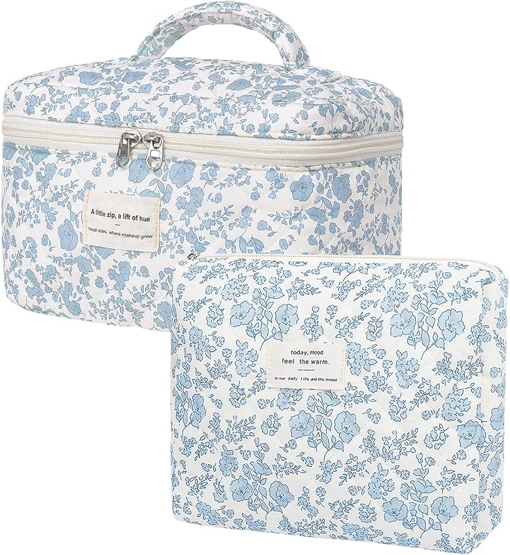 Necessaire de maquiagem Gosect com estampa floral, algodão e zíper, 1 unidade