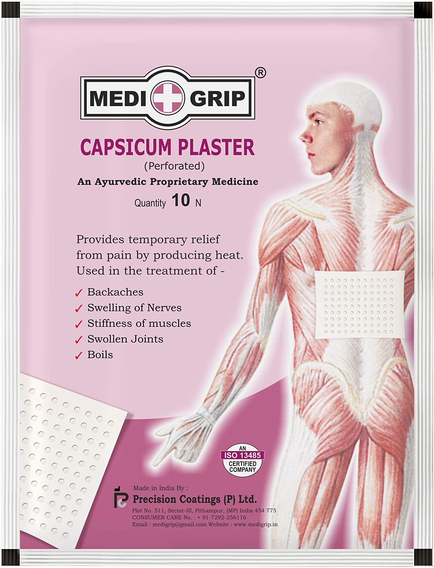Medigrip Pain Relief Patch Strong with Ayurvedic Formulation (Pack of 100 Plasters) Topical Pain Relief for Muscles, Joints, Cramps