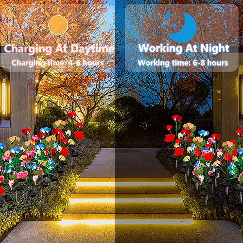 Miniatura 4 de Paquete de 4 luces solares Ostritec para decoración de jardín al aire libre, 20 rosas solares, 7 cambios de color, luces solares impermeables para