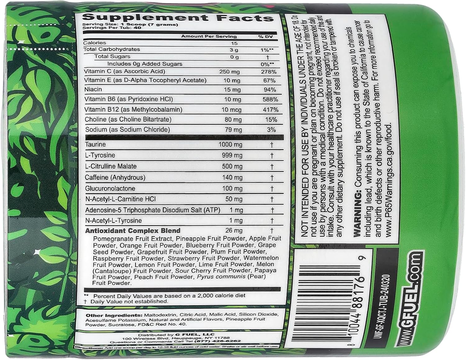 G Fuel The Juice Energy 2.0 Drink Powder, Pre Workout Caffeine Mix for Gaming, Sugar Free Focus Amino, Vitamin + Antioxidants, 9.9oz (Pineapple & Melon Punch, 40 Servings)